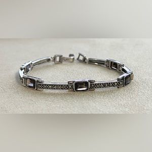 Vintage Sterling Silver Smoky Topaz Marcasite Bracelet